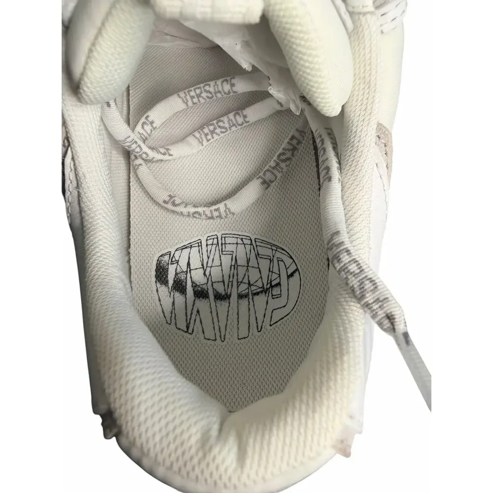 Versace NiB Galaxia Suede Trim Leather Fabric Sneakers in White Size 41